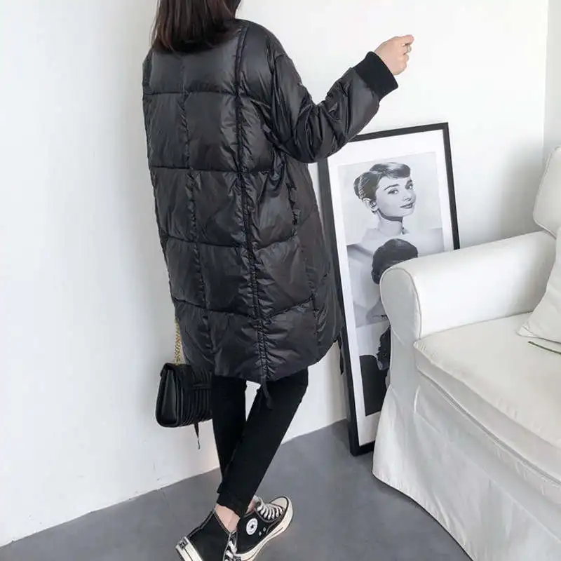 

New Black Down Winter Jacket Women Stand Collar Loose Winter Coat Women BF Style Casual Outerwear Warm Long Jacket Parkas C6571