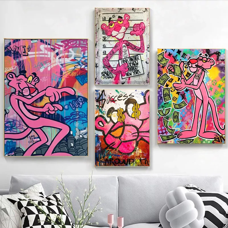 

Pink Panther Cartoon Wall Art Canvas Painting Nordic Posters and Prints Wall Pictures for Living Home Decoration Frameless
