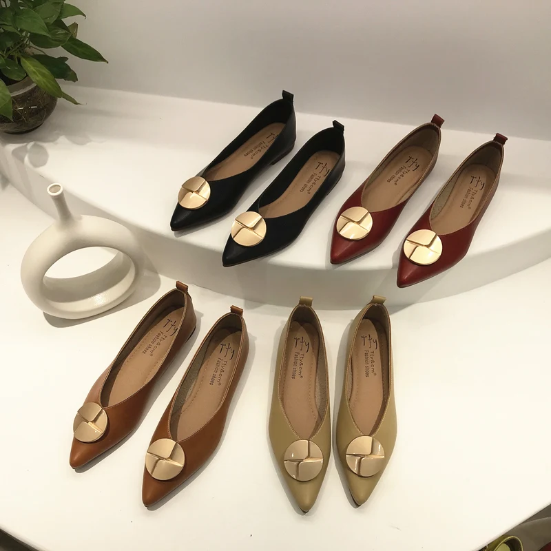

2021 New Spring Autumn High Quality Women Shoes Elegant Pointed Toe Casual Footwear Fashion Leisure Flats Ladies Flat Shoes d053