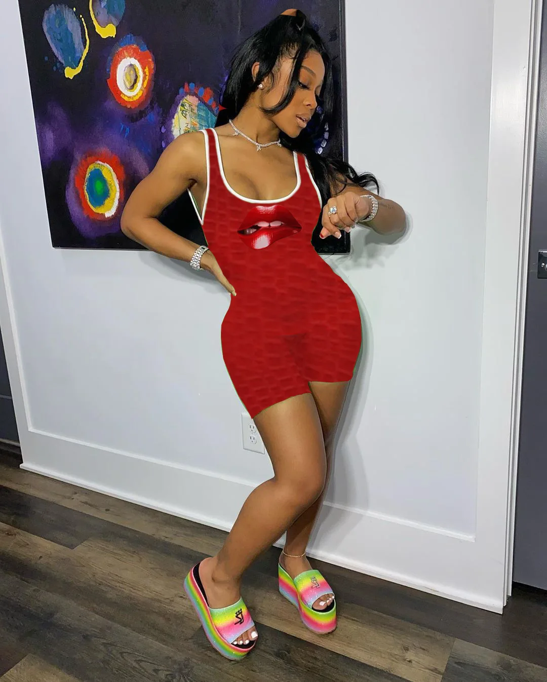 

New Style Waffle Check Fabric Fashion Sexy Women's Jumpsuit