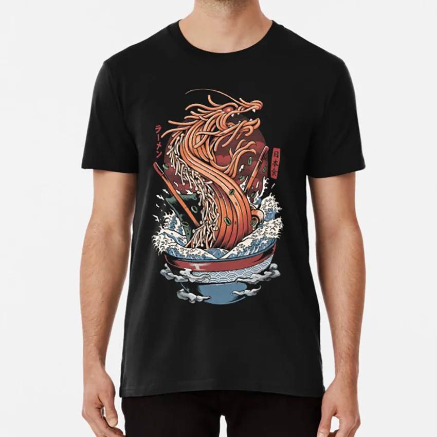 Футболка с рамен-драконом большая волна еды канагава Великая kaiju японская кухня