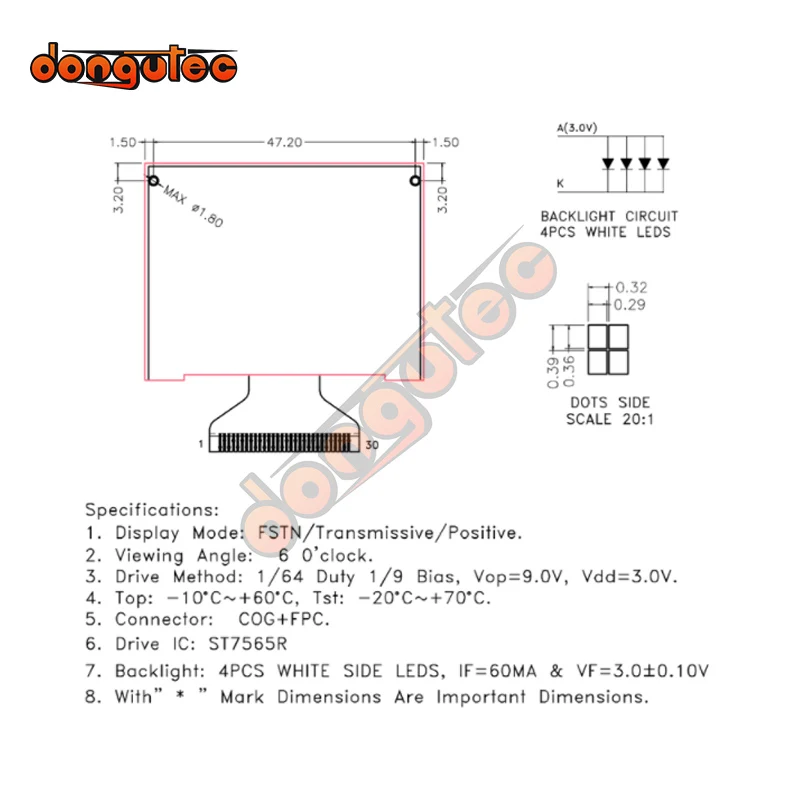 Синий графический ЖК-дисплей 3 3x64 COG ST7565R с подсветкой в | Электроника