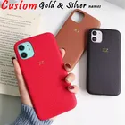 Пользовательский золотой и серебряный чехол из искусственной кожи с инициалом имени галька для iPhone 12 11 Pro X XR XS Max 7 8 Plus мягкие чехлы для телефонов