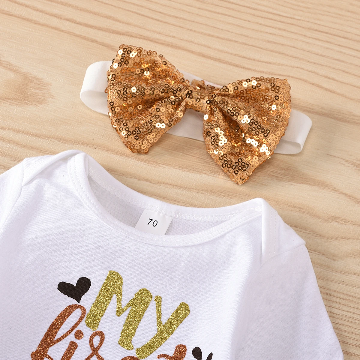 

2020 Thanksgiving Day Newborn Baby Girls Clothing Set Long Sleeve Bodysuits + Shorts Skirt + Headband + Leg Sleeves 0-18M