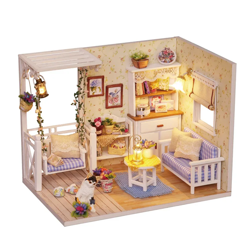 Nuevos Наборы de bricolaje casa de Muñecas de Madera из Muebles RU miniatura con светодиодный+ Muebles+ Muñeca чехол habitación H13 - Цвет: H13
