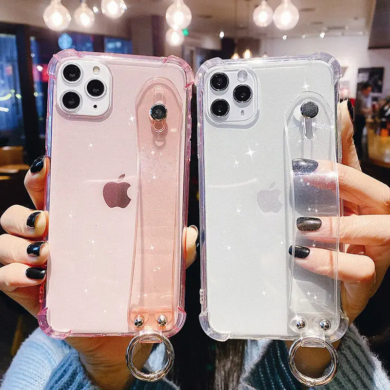 Блестящий чехол с порошковым держателем для телефона iPhone 12 11Pro XS XR X Max прозрачный