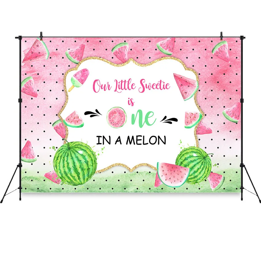 Фон для фотосъемки с изображением милого арбуза вечеринки один в дыню|Фон