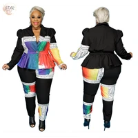 plus size 5xl 2 piece outfits women patchwork print matching set elastic waist top leggings fashion suits wholesale dropshipping
