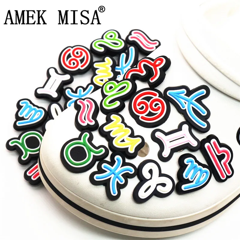 

Novelty PVC Shoe Charms Accessories Taurus Aquarius Virgo Shoe Buckle Decoration for croc jibz Bracelet Kids Party X-mas Gifts