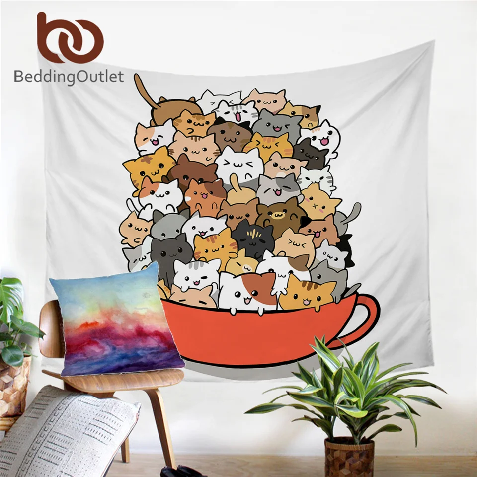 Постельные принадлежности милый гобелен с кошками домашний декор Мультяшные