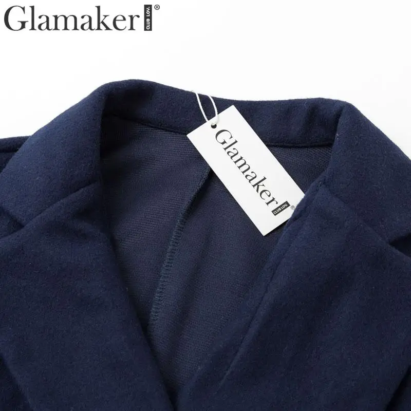 Glamaker, одноцветное шерстяное пальто с отложным воротником, Женское пальто с v-образным вырезом и пуговицами, элегантная женская куртка с длинным рукавом, осенне-зимнее сексуальное пальто
