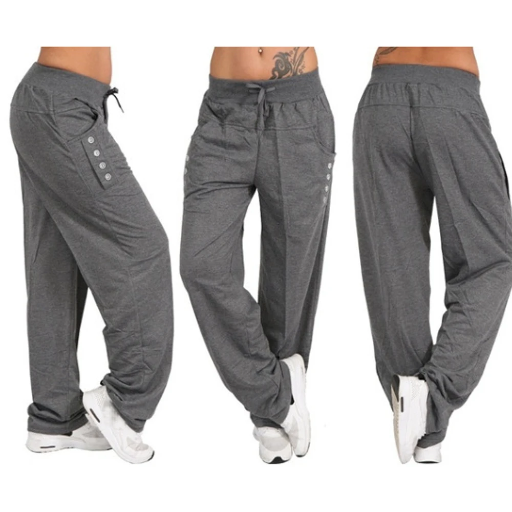 CYSINCOS Women Pants Autumn Winter Female Solid Elastic Waist Loose Pants Casual Trousers Ladies Straight Pants Streetwear