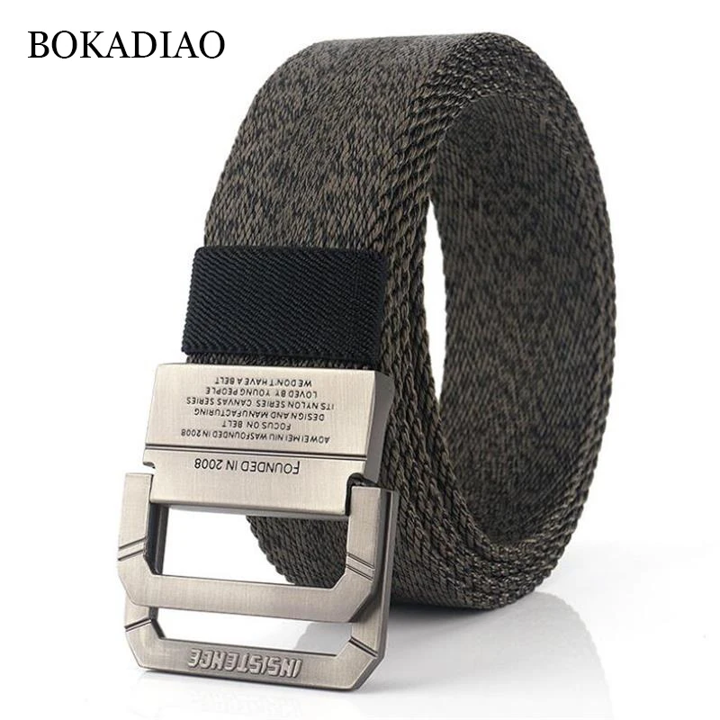 BOKADIAO холщовый ремень роскошный двойной кольцевой металлический пояс на пряжке