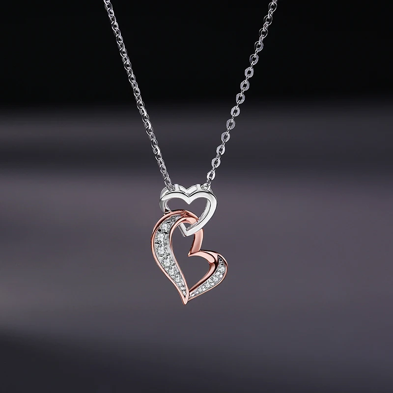 

Heart Pendant 925 Sterling Silver Chain Rhodium and Rose Gold Plated for Valentine's Gift