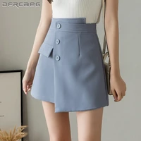 summer asymmetric mini womens skirt with button 2021high waist casual work wear short skirts female light blue