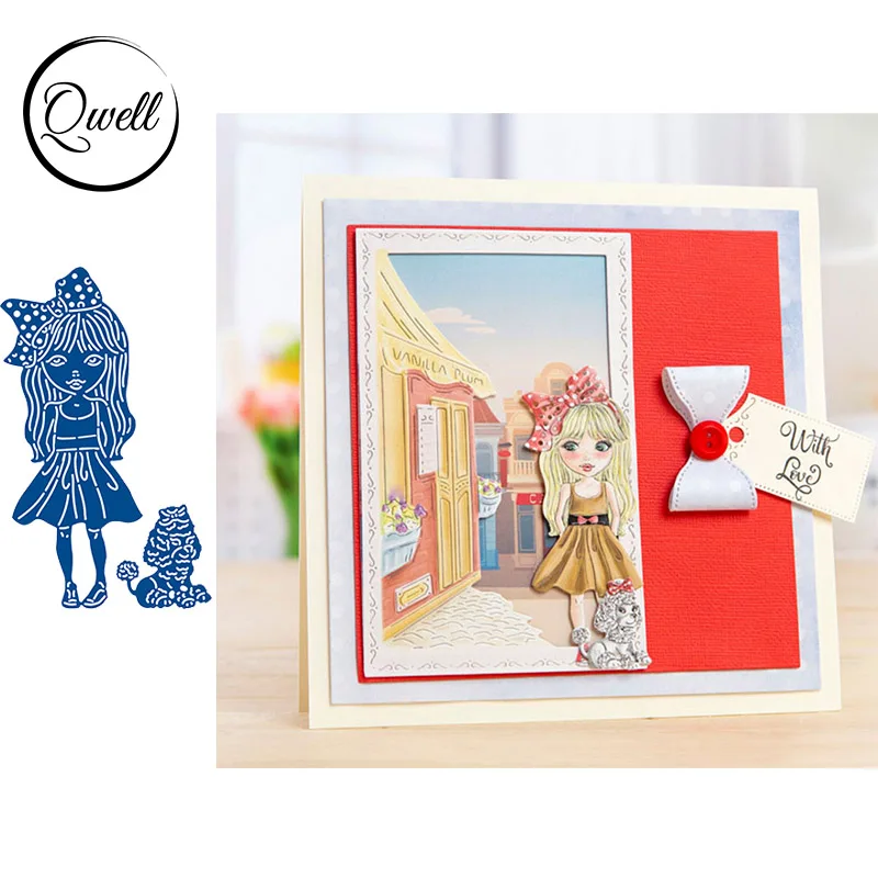 QWELL Смарт девушка с кошкой металла резки штампы для скрапбукинга и карты делая