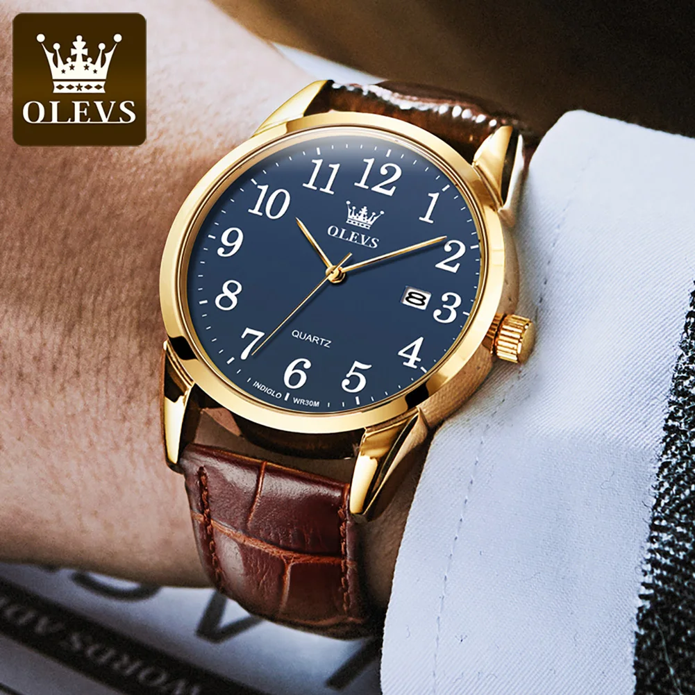 Luxury OLEVS Lover's Watches For Men And Women Simple Casual Blue Quartz Wristwatch Waterproof Date Clock Couple Watch Gift 5566