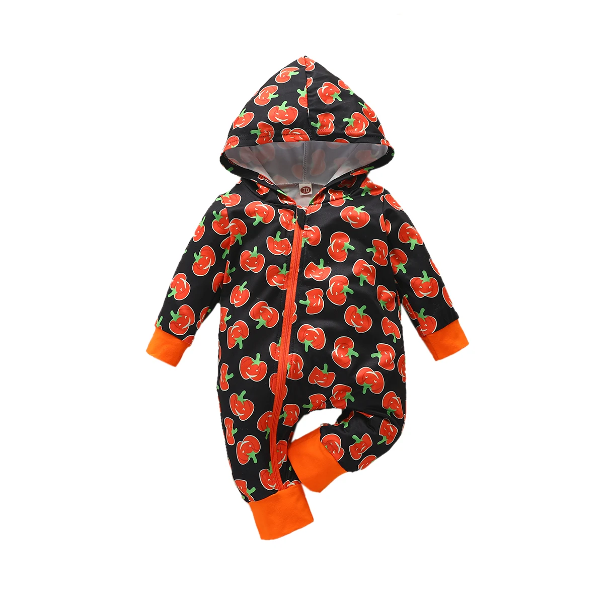 

AA 2020 Newborn Baby Jumpsuit Autumn Fashion Long Sleeve Pumpkin Turkey Pattern Hooded One Piece Long Romper Zipper Jumpsuits
