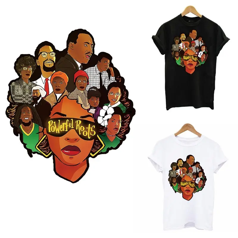 My Roots Black Lady Iron On Patches For Clothes DIY Washable Heat Transfer Sticker On Clothes Women T-Shirt Jacket Appliqued