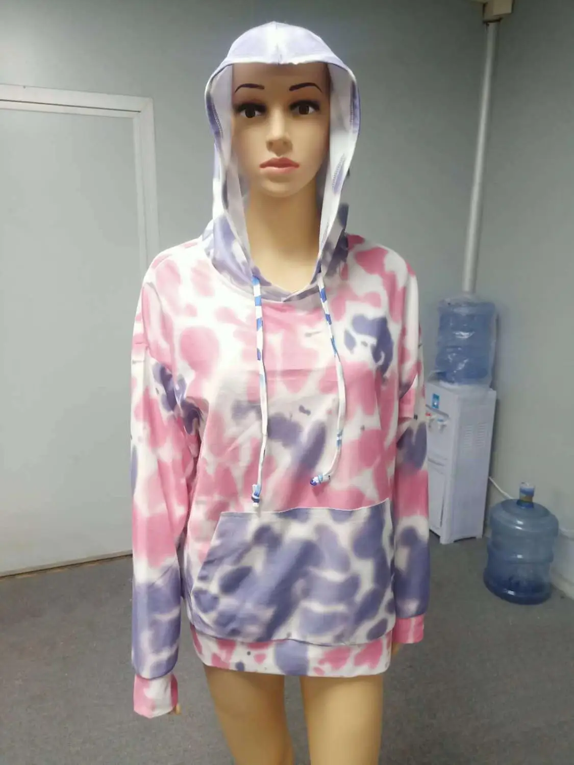 

Fashion Hoodie T shirt Women Causal Tie-dye Print Basic Tees Tops Patchwork Pockets Femme Clothing Sudadera Mujer Pullovers