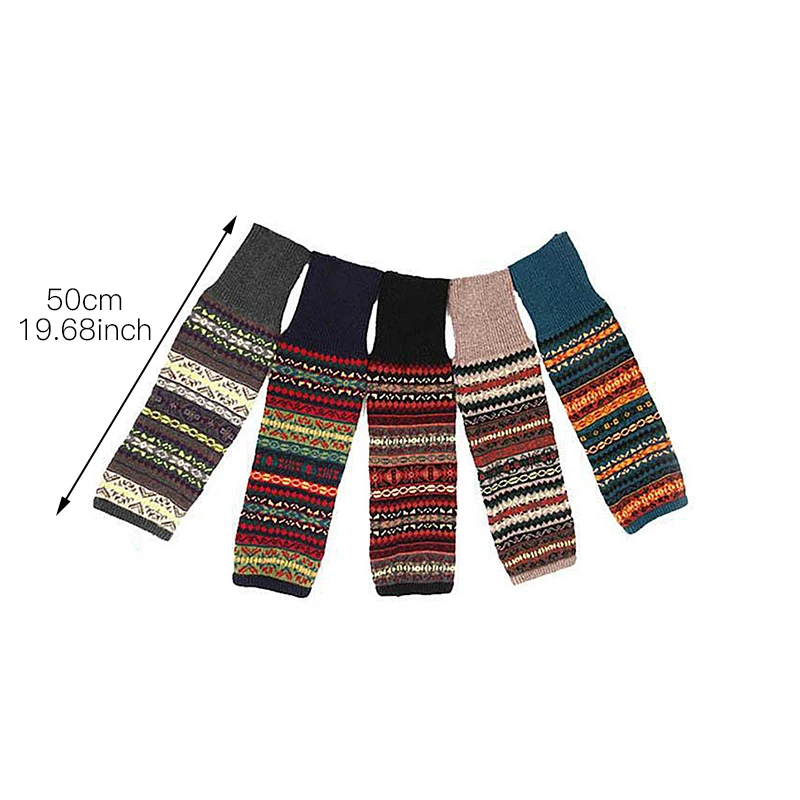 Шерстяные Вязаные гольфы гетры с манжетами в богемном стиле Зимние вязаным