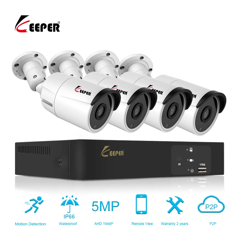 Keeper 4CH 5MP DVR CCTV система комплект 4 шт Водонепроницаемая наружная камера AHD