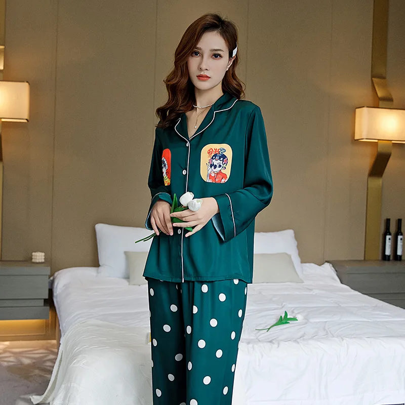

Women Red Pajamas Set Novelty Printed 2PCS Sleepwear Loose Shirt&Pants Female Sleep Set Long Sleeve Pyjamas Suit Home Clothing