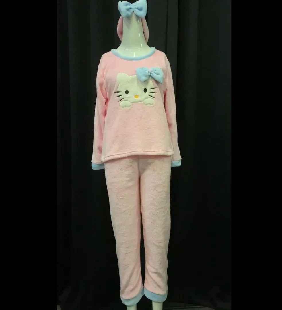 Женский милый розовый бархатный пижамный комплект hello kitty из кораллового бархата