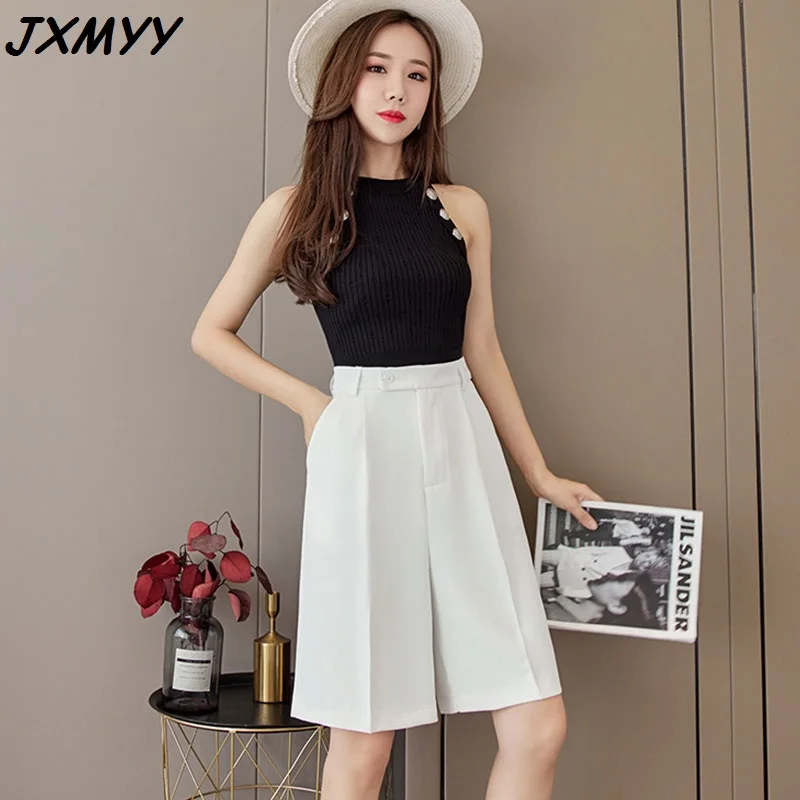 

2021 Summer New Style Fashion Casual Loose High Waist Five-Point Mid-Length Suit Short Wide Leg Pants Women's Clothing JXMYY