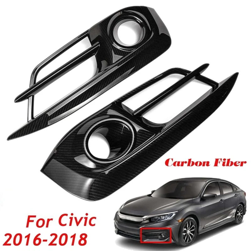 

NEW-Front Bumper Fog Light Cover Trim Overlay Molding Fog Lamp Grille for Honda Civic 10Th 2016 2017 2018 Carbon Fiber Look