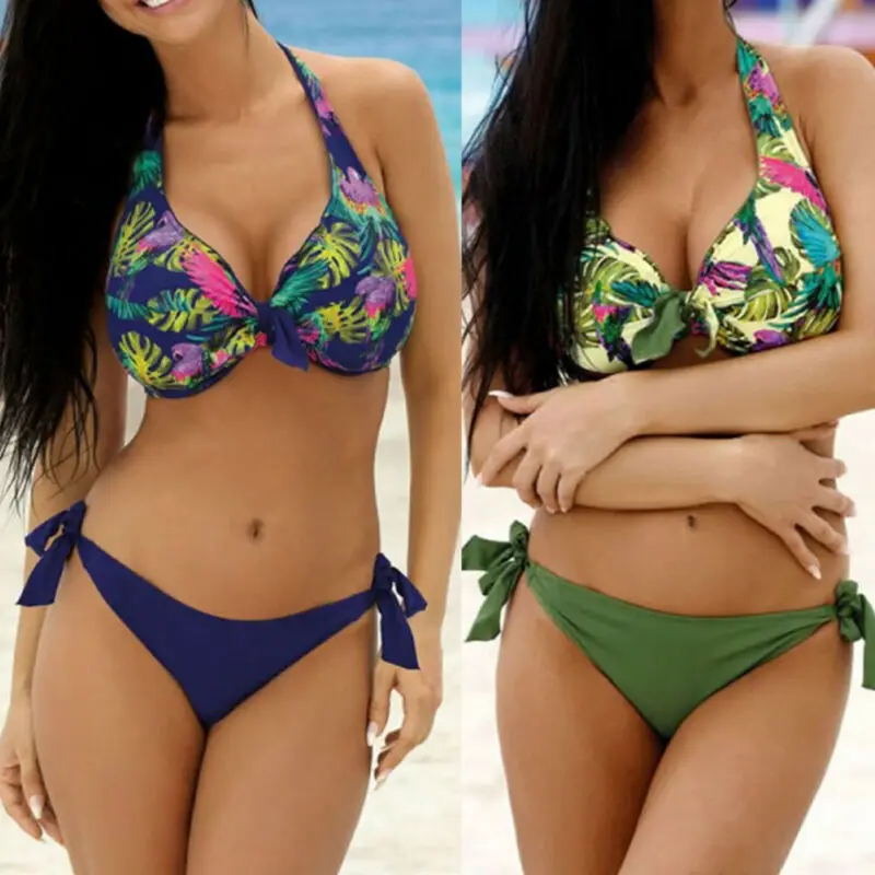 Женский купальник пуш ап с цветочным принтом бюстгальтер подкладкой комплект бикини бандаж пляжная одежда