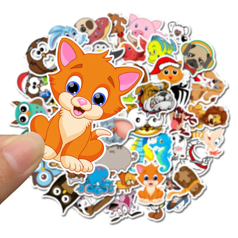 50pcs cute animal stickers for Car Styling Bike Motorcycle Phone Laptop Travel Luggage shark Sticker not repeat cat dog | Игрушки и