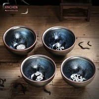 2 pieces jianzhan teacup jianyang tianmu glaze inlaid with silver oil dripping tea bowl kungfu product ming cup kiln ceramic