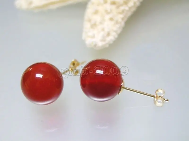 10mm Natural Red jade women's fine jewelry Stud Earrings | Украшения и аксессуары