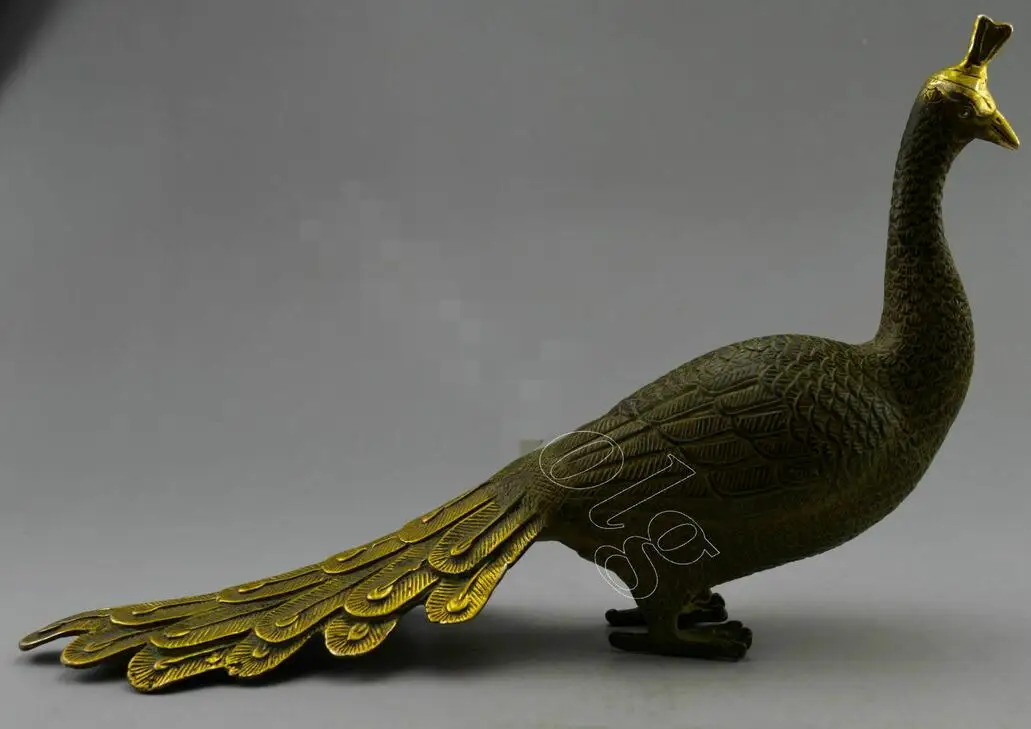 

Collectible Decorated Old Handwork Bronze Carved Big Peacock Statue
