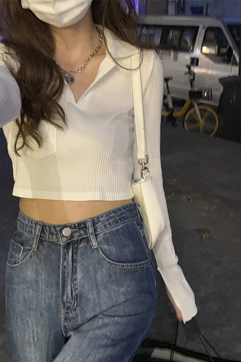 Футболка для девушек Однотонная футболка с длинным рукавом женский летний