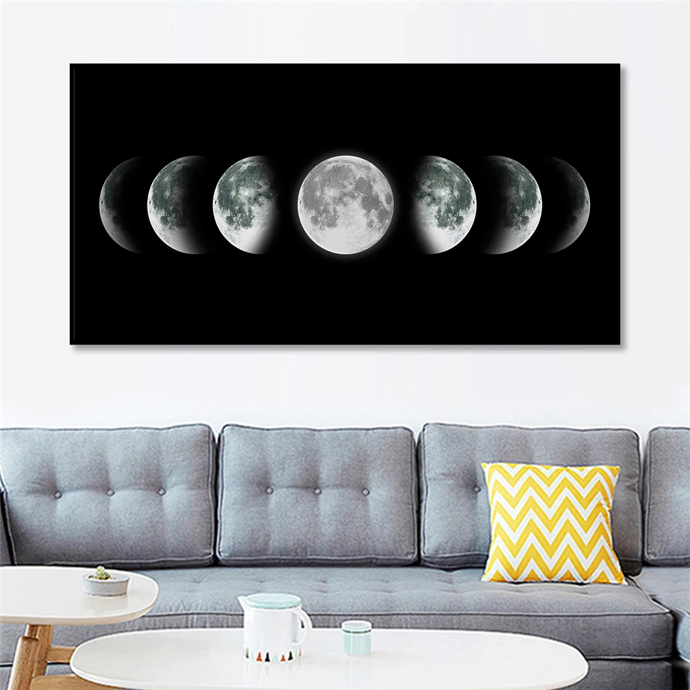 Звездное небо луна звезда Плакат Wall Art Холст Для Живописи принт Черный и белый