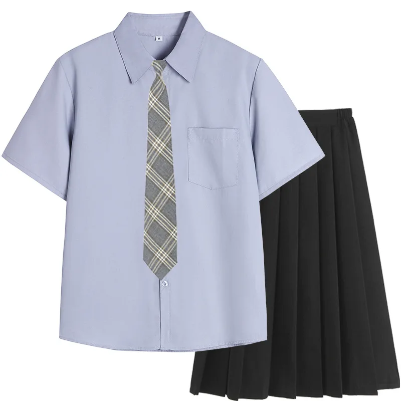 

Korean School JK Uniforms Set For Girls/Boy Gray Shirt Black Pleated Skirt For Student Pants Japanese School Uniform Class Suit