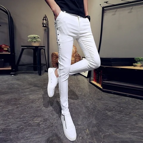 Модные облегающие брюки Idopy в стиле панк черные Лоскутные эластичные джинсы на