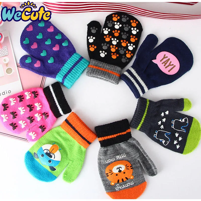 Wecute/Детские Зимние теплые однослойные перчатки с защитой от царапин, варежки для малышей 0-4 лет, Детские теплые перчатки с рисунком