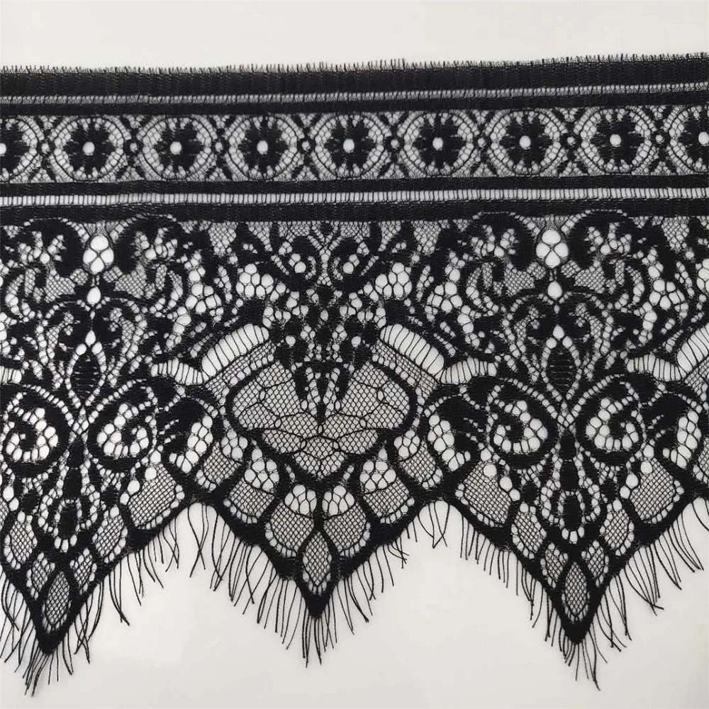 

3 meter/ lot Eyelash Lace Fabric 21-26 cm DIY Decorative High Quality Soft Off Nylon Eyelash Lace Trim Wedding Dress Fabric