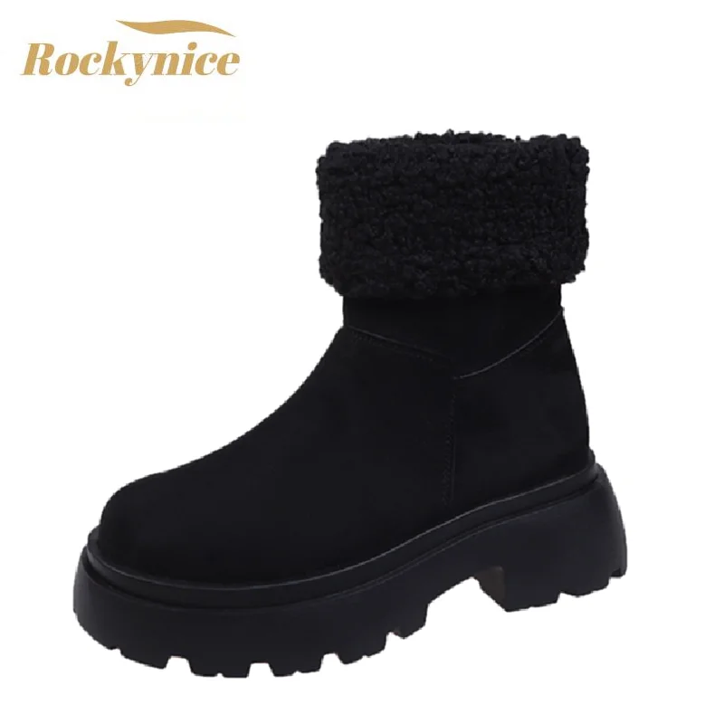 

Winter Boots New 2021 Fashion Thick Plush Warm Snow Boots Women Chunky Shoes Slip-on Platform Ankle Boots Casual Fur Shoes Woman