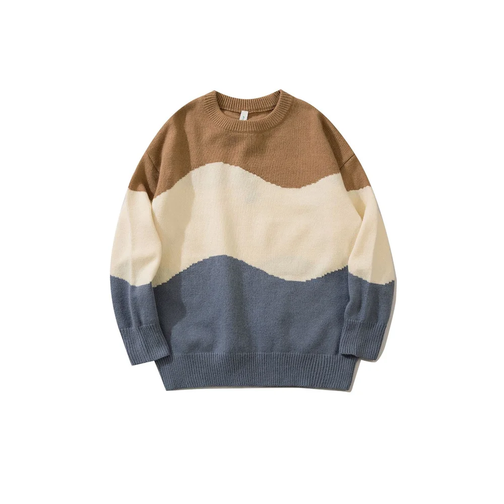 

Мужской свитер с круглым вырезом, осень 2021, уличная одежда в стиле хип-хоп Harajuku, корейский стиль, Свободный теплый пуловер в стиле пэчворк, Вя...