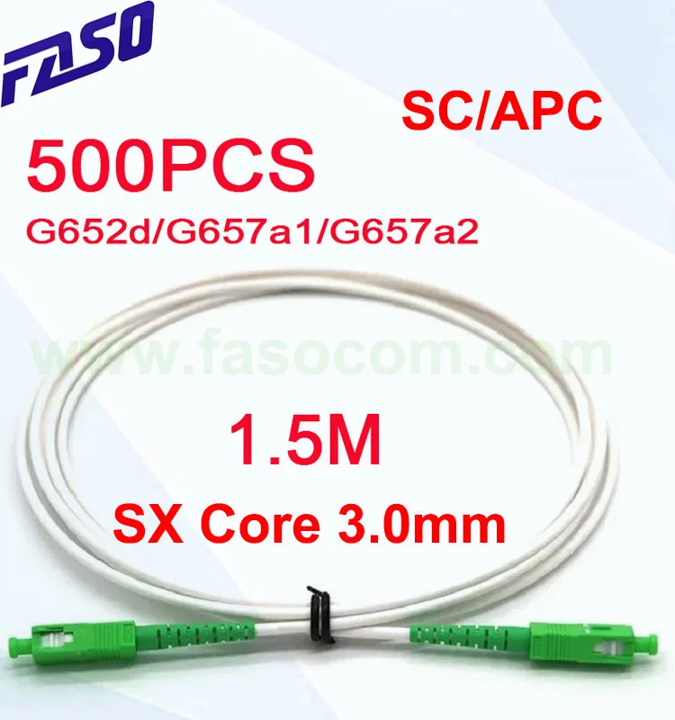 

500 шт. 1,5 м белый оптоволоконный Оптический Шнур SC/APC SM G652D/G657A1/G657A2 SX Core 3,0 мм LSZH veste