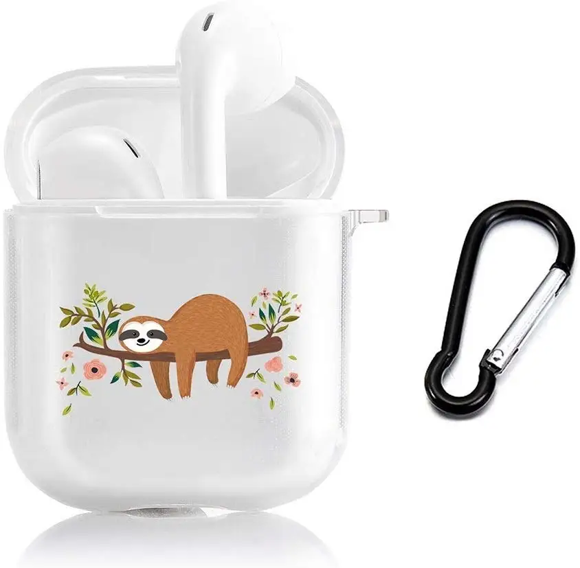 Прозрачный чехол для Airpods милый мягкий защитный из ТПУ сна и ленивецов Apple 2 1 с