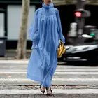 Осеннее платье 2021 VONDA повседневные однотонные вечерние макси платья с длинным рукавом свободный элегантный пляжный сарафан свободные платья