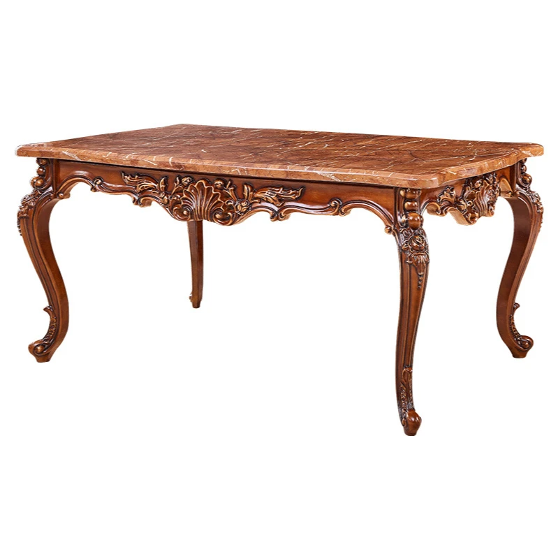Combination Rectangular Marble Solid Wood Restaurant Family Table Set