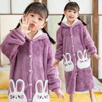 pajamas girls autumn winter robe hooded cartoon bathrobe girls princess female warm cute casual sleepwear sweet home clothes