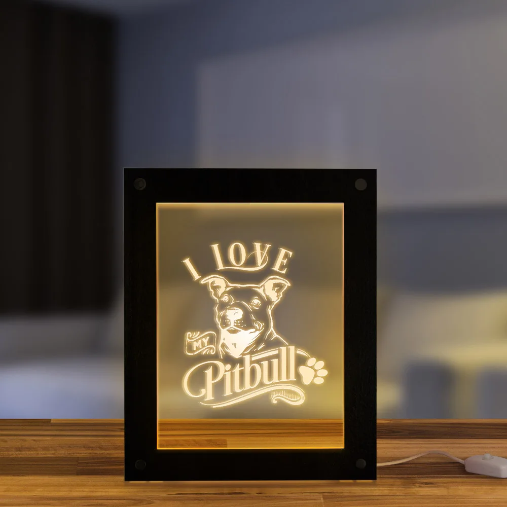 I Love My Pitbull 3D оптическая иллюзия Лампа домашний декор яма бульдог Led фоторамка