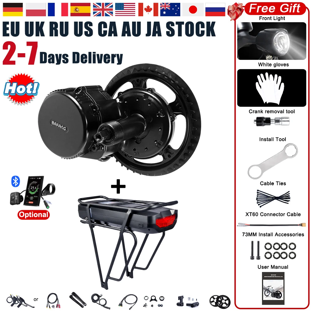 BAFANG 36V 250W Mid Drive Motor Electric Bicycle Brushless Kit with 20Ah Rear Racktype Carrier Mounted Battery for E Bike BBS01 | Спорт и